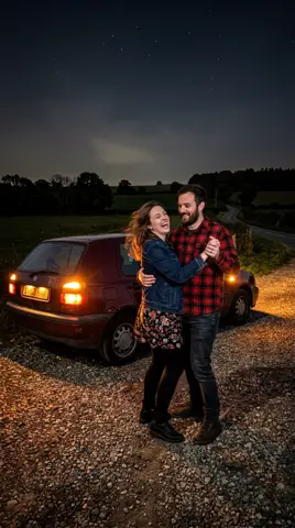Photo 4: the couple slow dancing on the roadside by the hazard lights