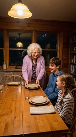 Photo 2: Grandma setting one more plate on the dinner table