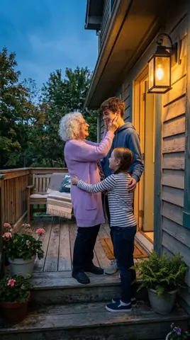 Photo 3: Grandma holding her grandson’s face at the front door